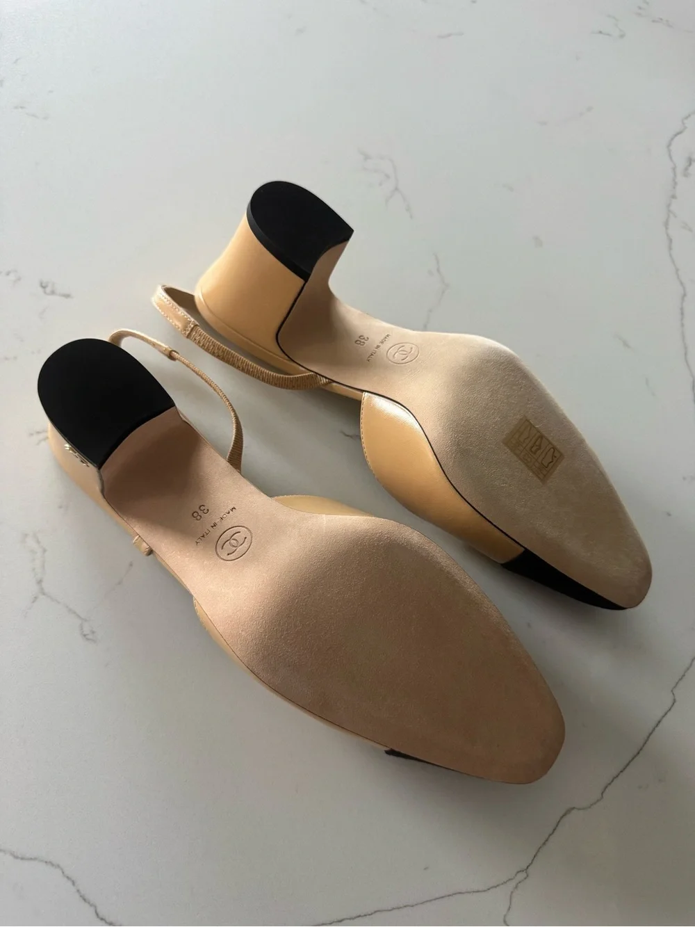 Brand New CHANEL Two-Tone Slingback Pumps in Beige and Black
